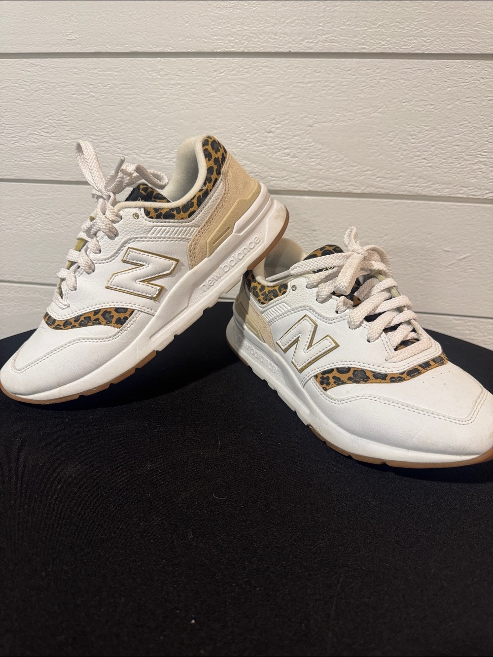 New Balance 997H Women’s White Sneakers with Tan & Leopard Accents- 6